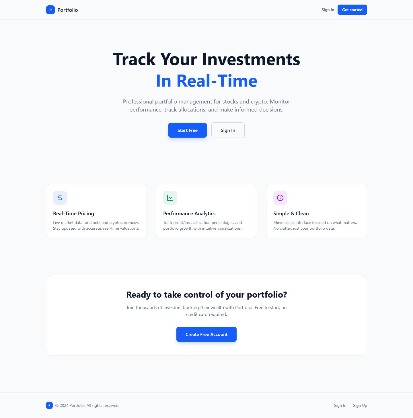 Custofolio investment portfolio product landing page